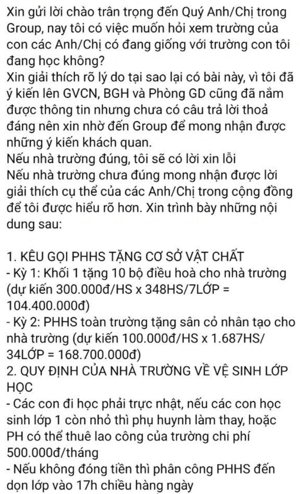 Trường vận động phụ huynh tặng điều hòa, sân cỏ: Kế hoạch đã được phê duyệt - 1