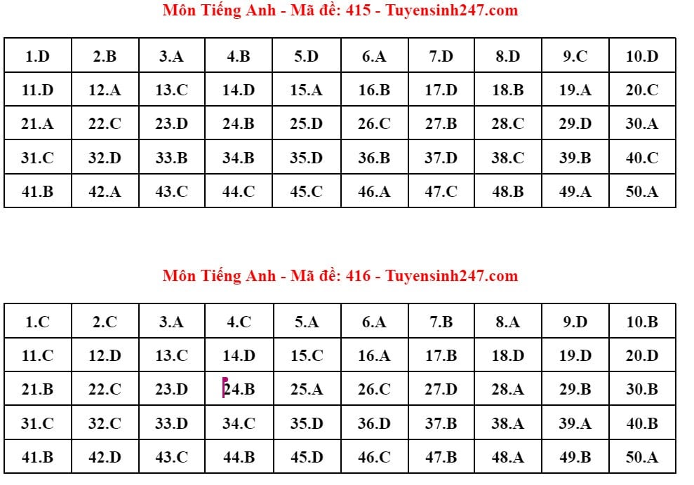 Kỳ thi tốt nghiệp THPT 2024: Đáp án tham khảo môn Tiếng Anh