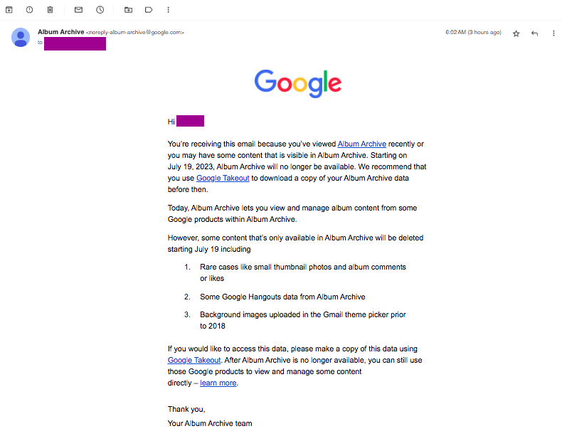 Google thông báo sắp xóa album ảnh liên kết với Hangouts - Ảnh 1.