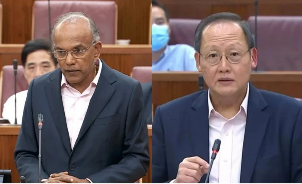 Singapore's Minister for Home Affairs and Law K. Shanmugam (left) and Minister for Manpower Tan See Leng (right). (Source: theonlinecitizen)