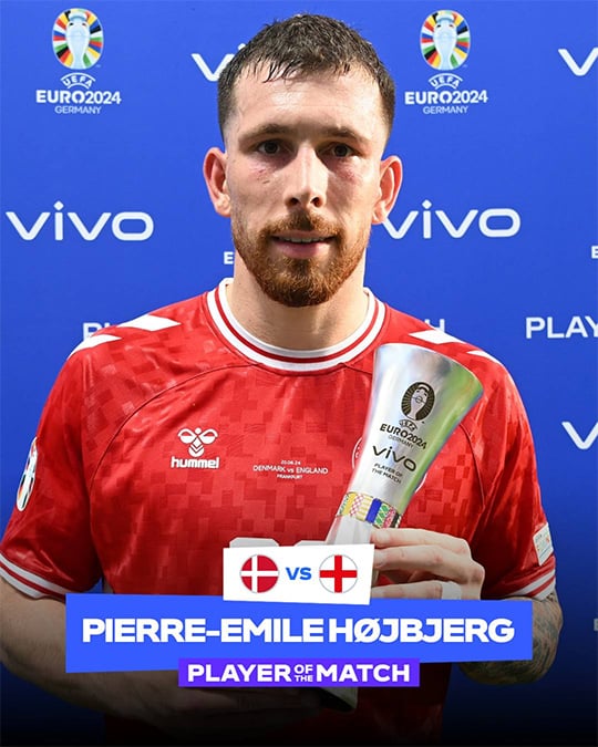 Hojbjerg wurde im Spiel zwischen Dänemark und England zum „Mann des Spiels“ gekürt. Foto: EURO 2024