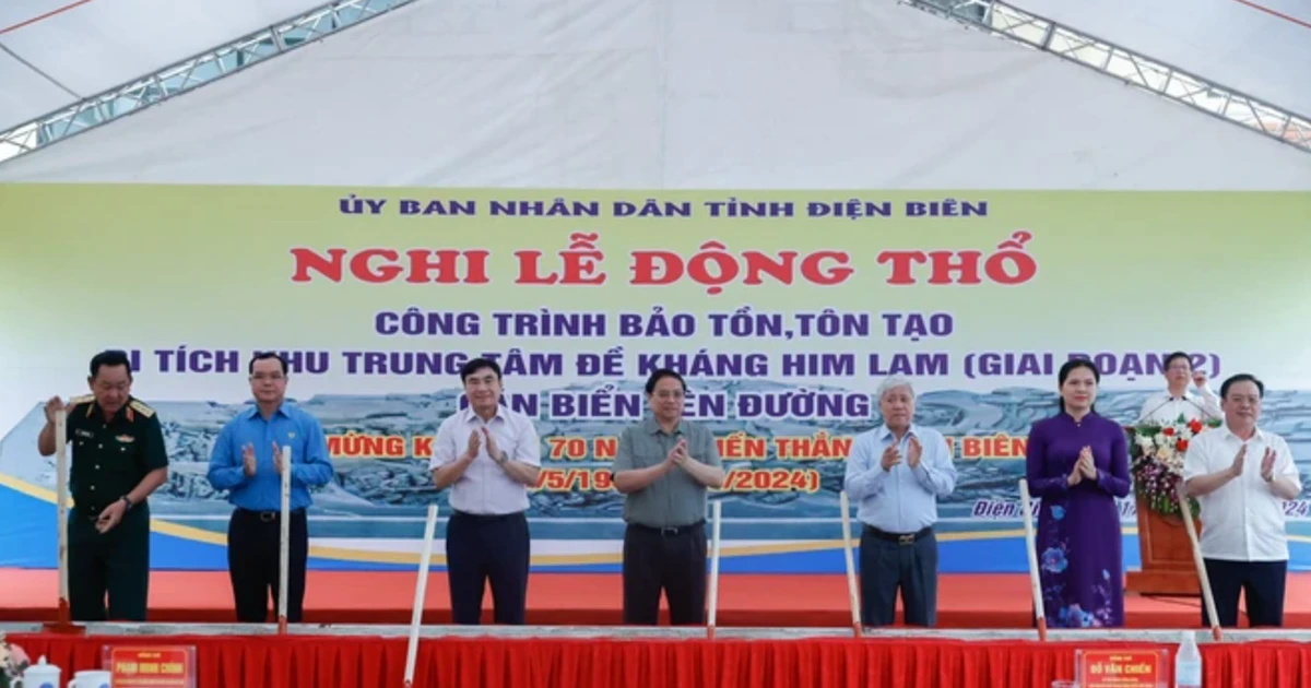 Thủ tướng Phạm Minh Chính dự khởi công công trình tôn tạo Di tích Khu Trung tâm đề kháng Him Lam, lễ gắn biển đường Phạm Văn Đồng