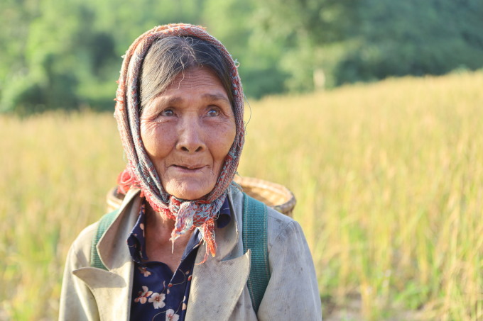 Los habitantes del distrito de Khanh Vinh, provincia de Khanh Hoa, cosechan arroz de secano en las laderas de las montañas en 2022. La mayoría de las comunas de este distrito están particularmente desfavorecidas.  Foto: Xuan Ngoc.