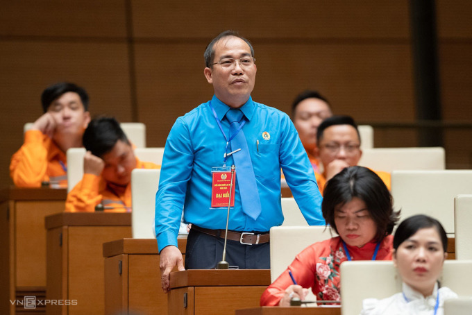 Ông Đinh Sỹ Phúc, Chủ tịch công đoàn Công ty Taekwang Vina (Đồng Nai) tại diễn đàn người lao động hồi tháng 7/2023 tại Hà Nội. Ảnh: Phạm Thắng