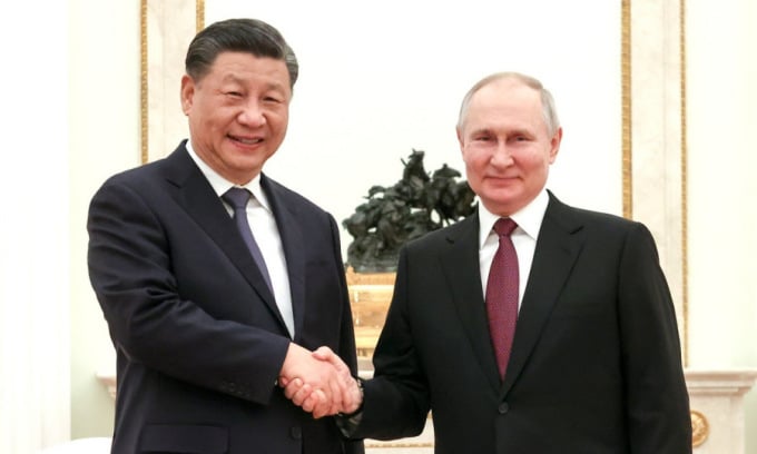 2023年3月、クレムリンで中国の習近平国家主席（左）とロシアのウラジーミル・プーチン大統領。写真：AFP