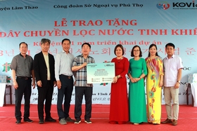 Donating pure water filter lines to schools in Lam Thao district