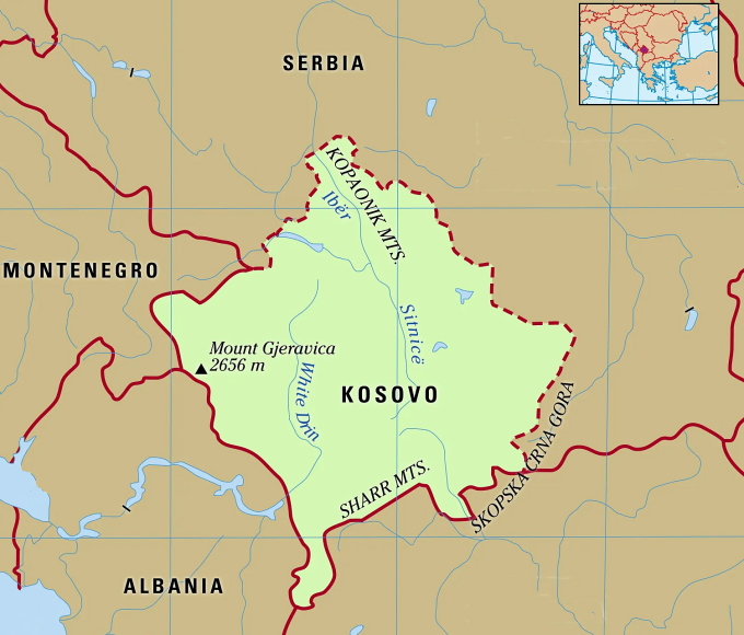 Localisation Kosovo et Serbie. Graphismes : Britannica