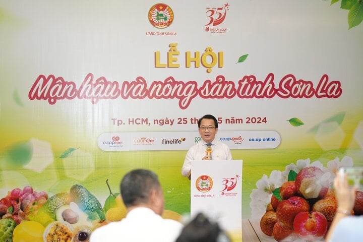 Herr Nguyen Anh Duc, Generaldirektor der Saigon Co.op, berichtete über Aktivitäten zur Unterstützung vietnamesischer Agrarprodukte.