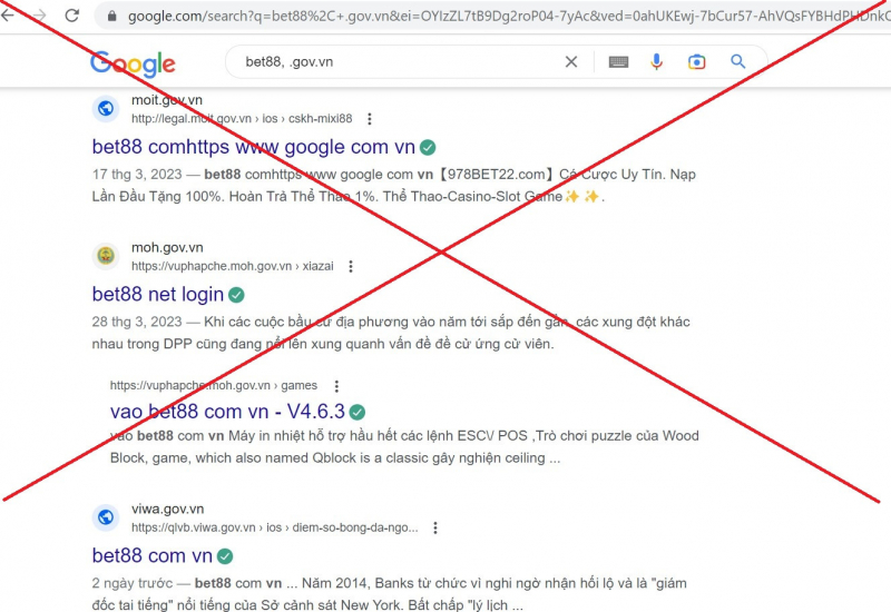 多くの政府機関のgovvnドメインのウェブサイトには広告リンクが挿入されています（画像1）。