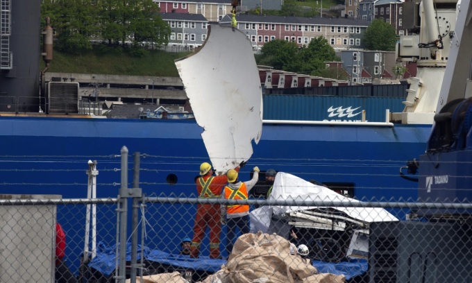 Los restos del sumergible Titán fueron llevados al puerto de Saint John, Canadá, el 28 de junio. Foto: AP