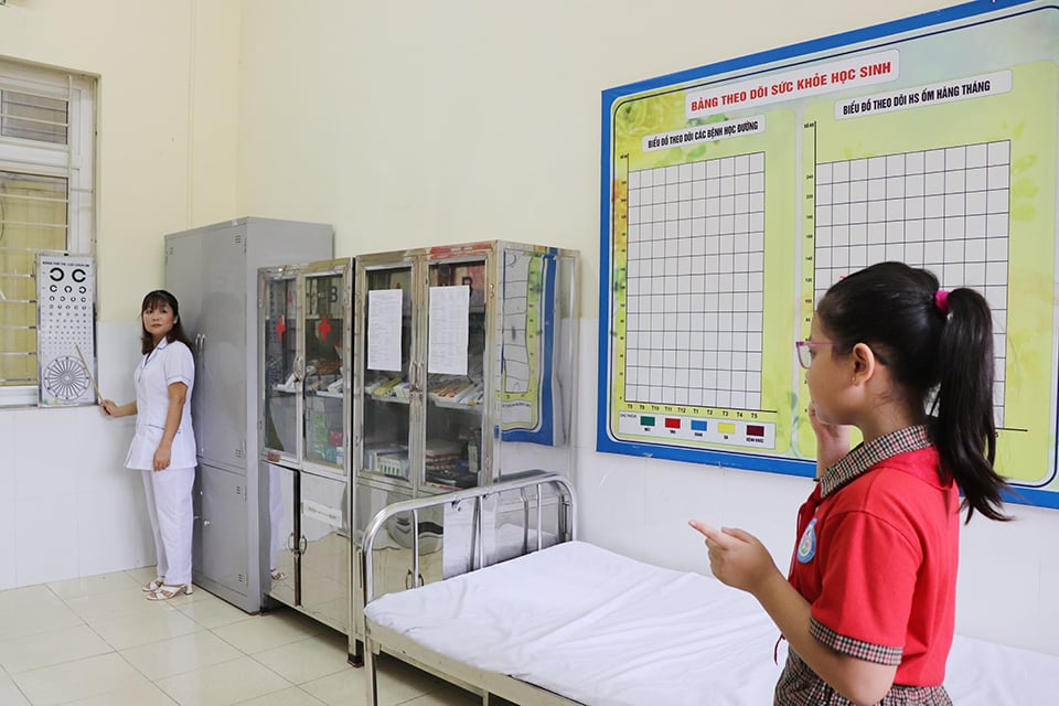 Test de vision pour les étudiants. Photo : Ha Linh