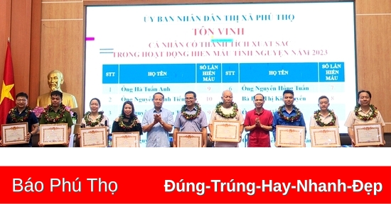 Thị xã Phú Thọ tôn vinh các tập thể, cá nhân hiến máu tình nguyện