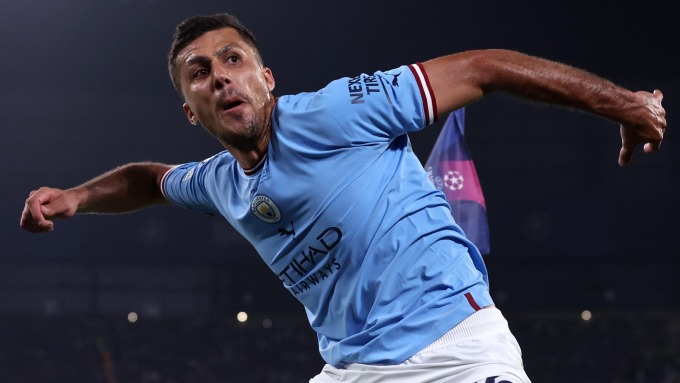 Rodri celebrates scoring the only goal in the final at Ataturk Stadium. Photo: AP