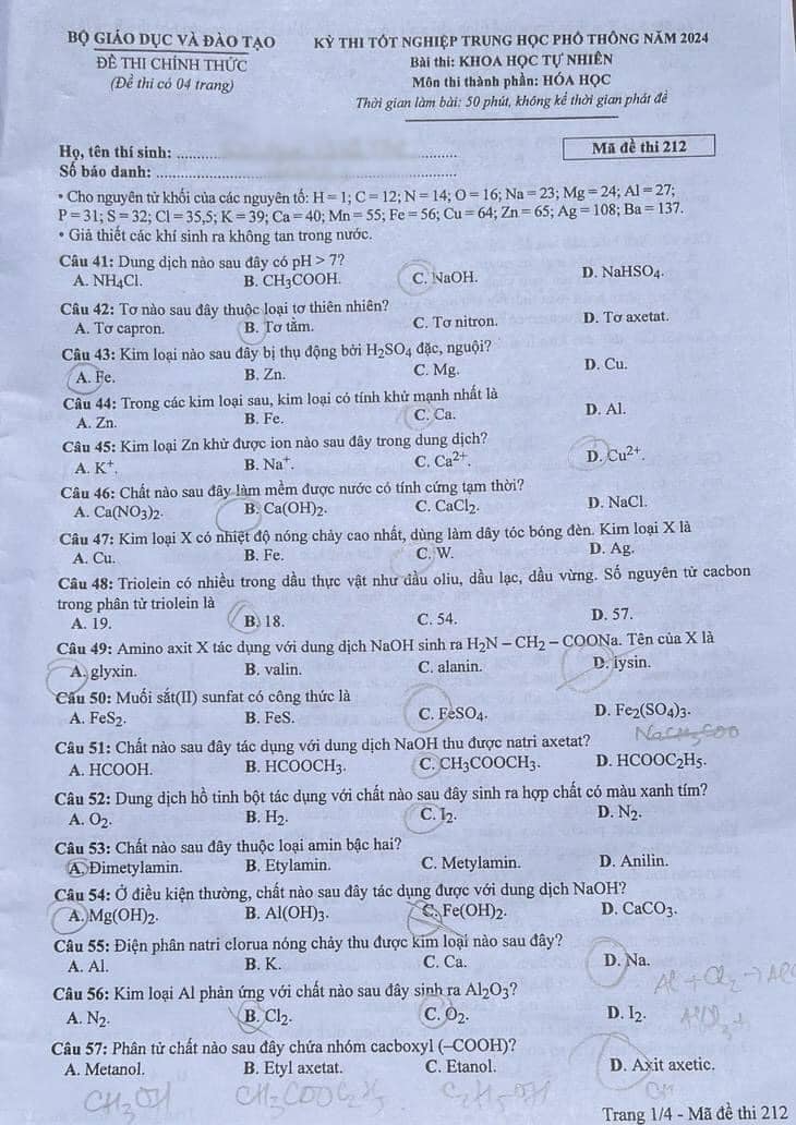 Đề thi môn Vật lý, Hóa học, Sinh học tốt nghiệp THPT 2024 nhanh nhất- Ảnh 14.