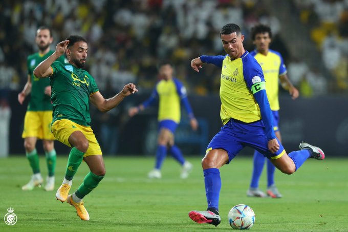 Ronaldo missed a chance in the 1-1 draw with Al Khaleej. Photo: AlNassr