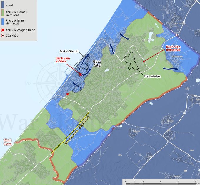 สถานการณ์ในฉนวนกาซาตอนเหนือ ณ วันที่ 15 พฤศจิกายน กราฟิก: War Mapper