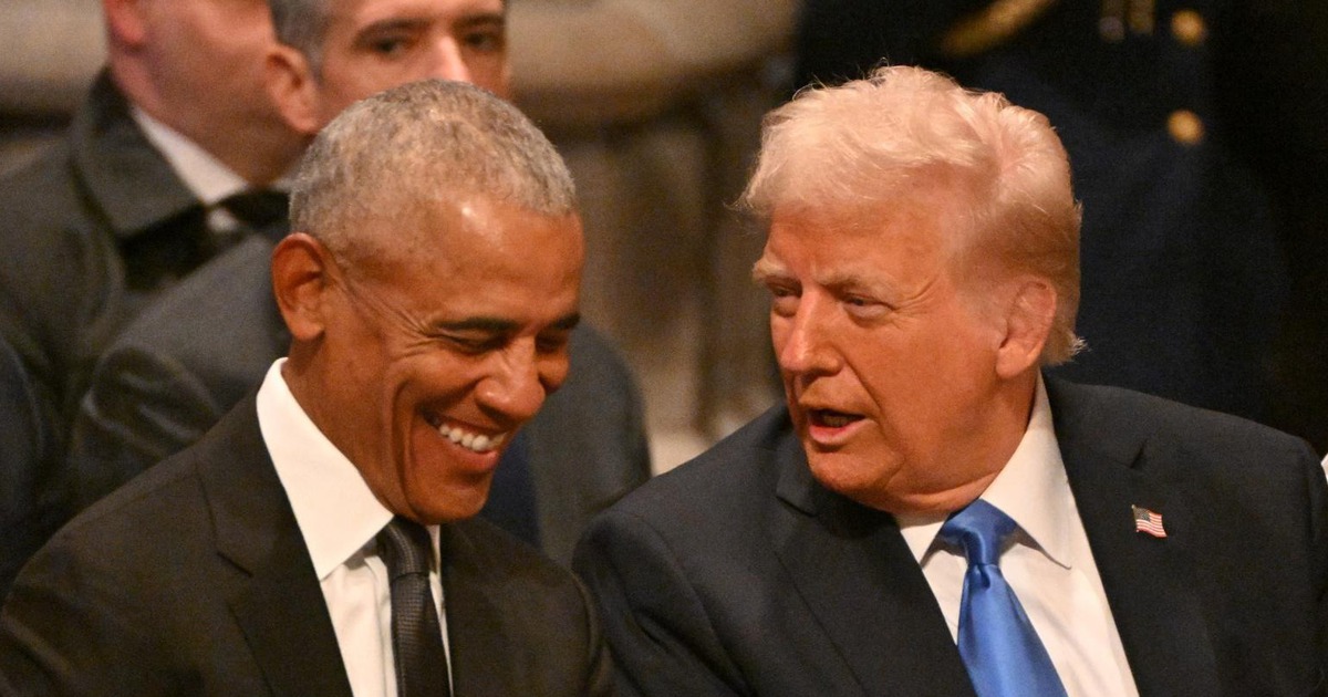 What did Mr. Trump say that made Mr. Obama laugh at Mr. Carter's funeral?