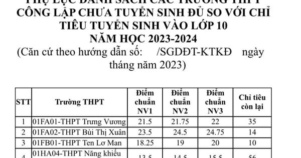 កូតាចុះឈ្មោះបន្ថែមសម្រាប់ថ្នាក់ទី ១០ នៃវិទ្យាល័យសាធារណៈចំនួន ១០៨ នៅទីក្រុងហូជីមិញ