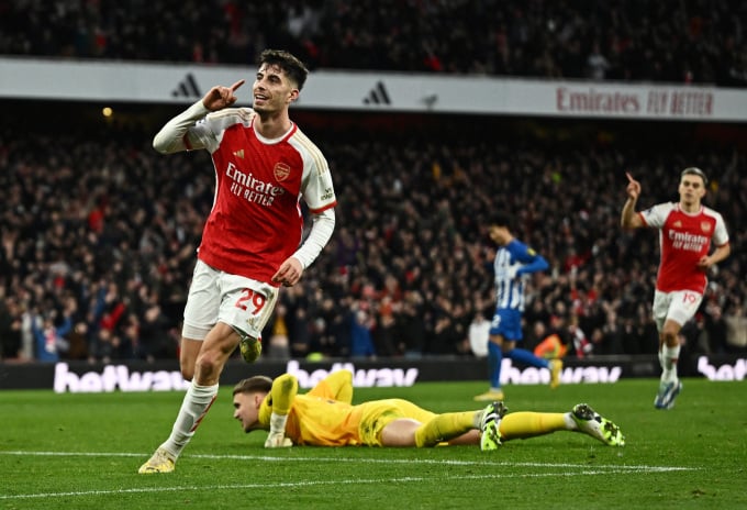 Kai Havertz celebra el gol de la victoria en la victoria por 2-0 sobre Brighton en la ronda 17 de la Premier League en el Emirates Stadium el 17 de diciembre de 2023. Foto: Reuters