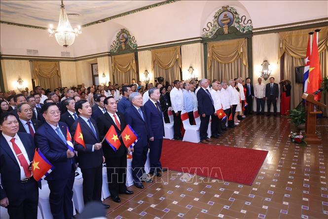 Le premier secrétaire du Parti communiste de Cuba, le président de Cuba, Miguel Diaz Canel Bermudez, a assisté à la réunion. Photo : VNA