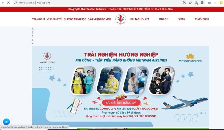 Information channels and official sales channels of the Vietfuture Day Camp program - Vietnam Airlines Practical Career Experience.