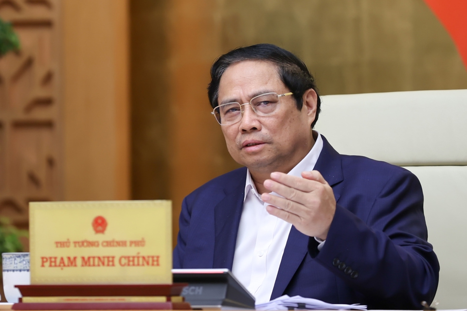 Thủ tướng Phạm Minh Ch&iacute;nh&nbsp;chủ tr&igrave; Phi&ecirc;n họp Ch&iacute;nh phủ chuy&ecirc;n đề về x&acirc;y dựng ph&aacute;p luật th&aacute;ng 3/2024. Ảnh: VGP