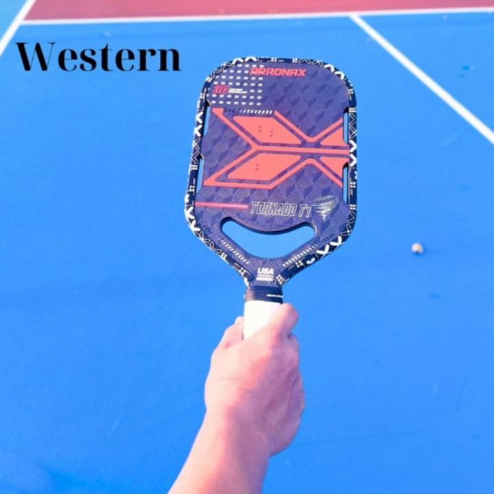 Cầm vợt kiểu western grip.