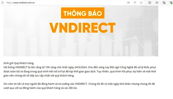 VNDIRECT thông tin việc website bị tấn công