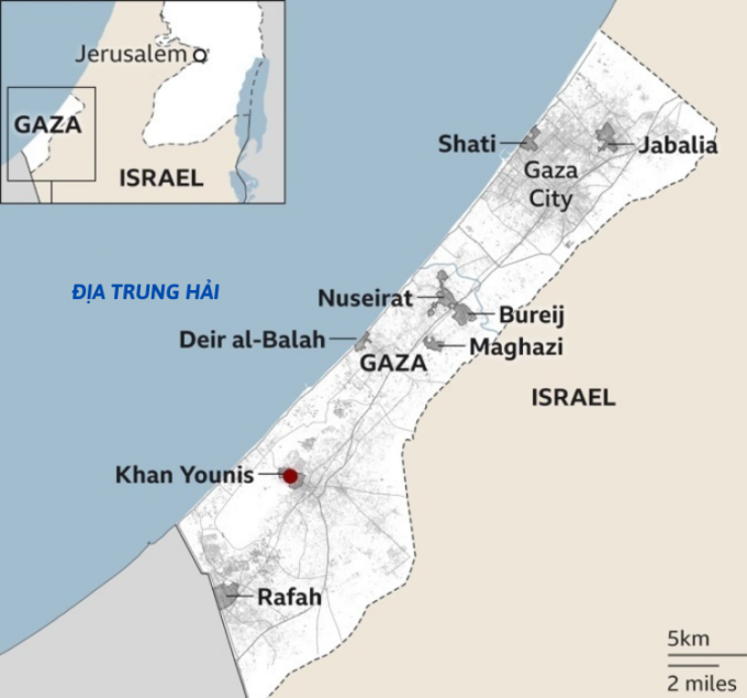 Ubicación de la ciudad de Rafah, sur de la Franja de Gaza. Gráficos: BBC