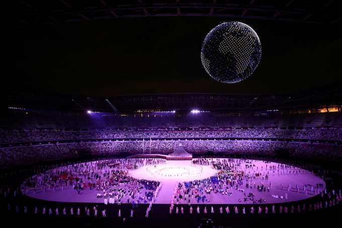 Drones form the shape of the earth at the opening ceremony of the 2020 Tokyo Olympics. Photo: Reuters