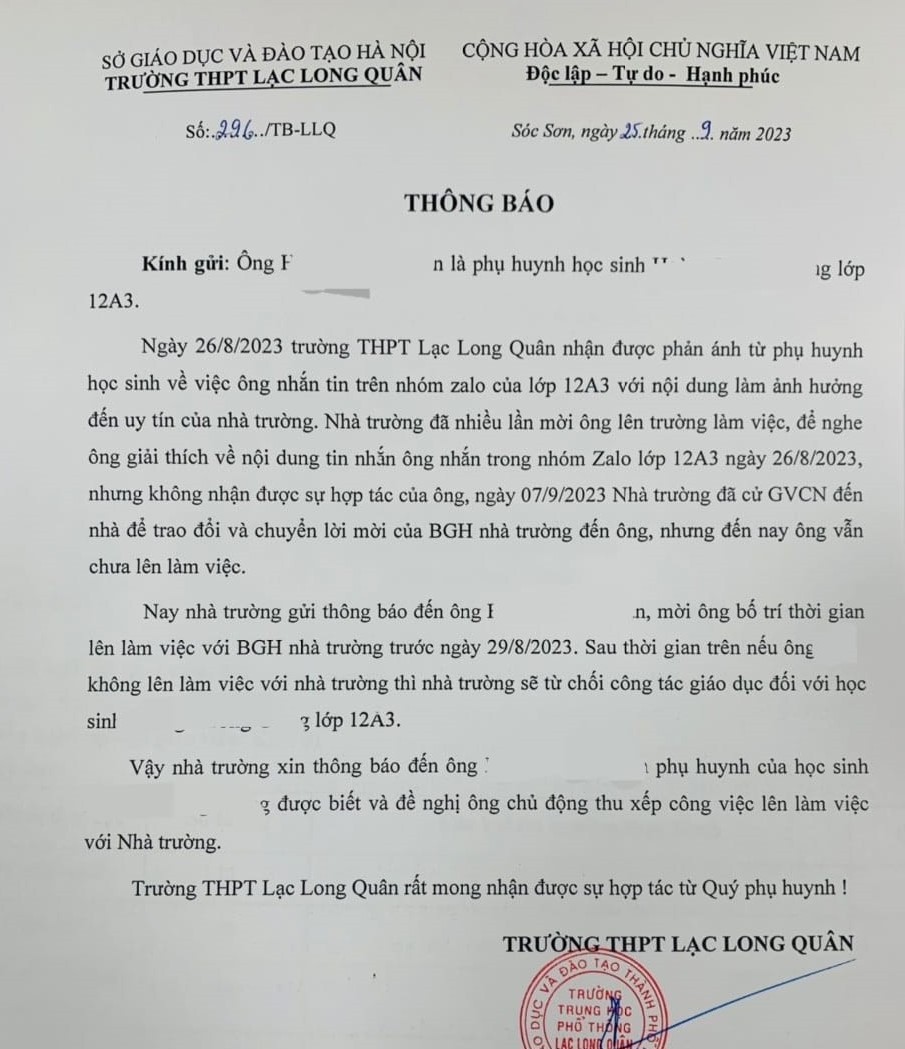 Vụ bố phản ánh về thu chi, con bị từ chối giáo dục: Giám đốc Sở GD-ĐT lên tiếng - Ảnh 1.