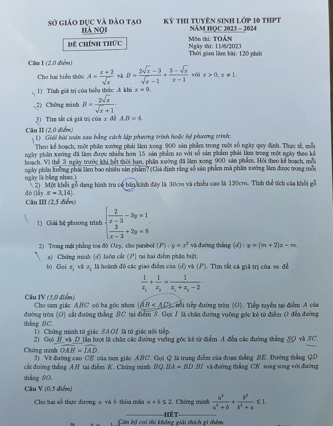 Examen de matemáticas para décimo grado en Hanoi