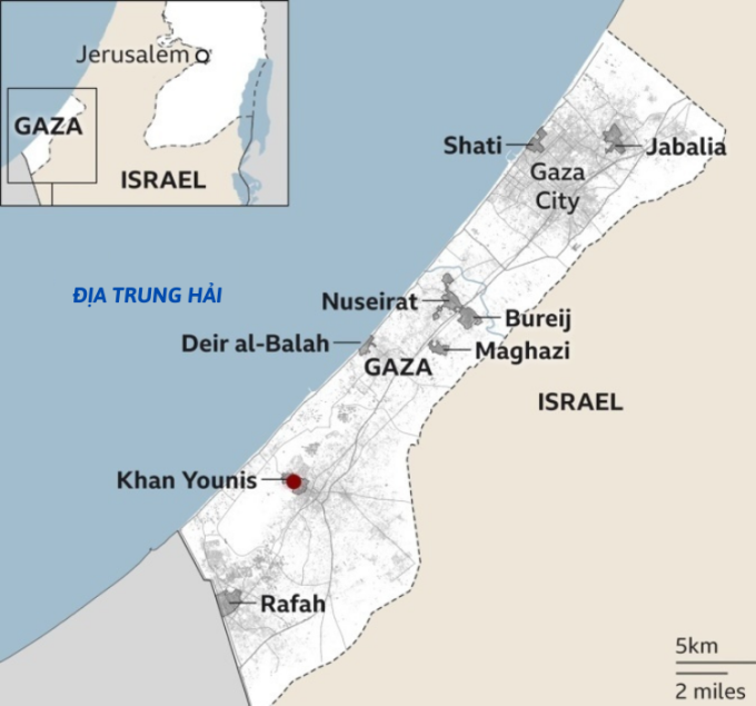 Lage der Stadt Rafah im südlichen Gazastreifen. Grafik: BBC