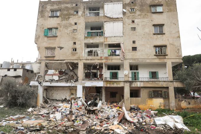 Das Gebäude wurde von Sicherheitskreisen als Ziel eines israelischen Luftangriffs in Nabatieh, Libanon, am 15. Februar beschrieben. Foto: Reuters