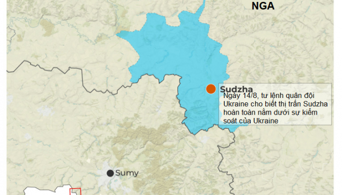 ウクライナによるロシアのクルスク地域への奇襲攻撃の地図