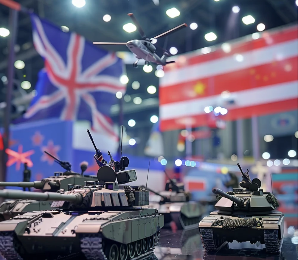 Wheeled armored vehicle models on display at a defense and security fair in Nonthaburi province. Photo: Pattarapong Chatpattarasill