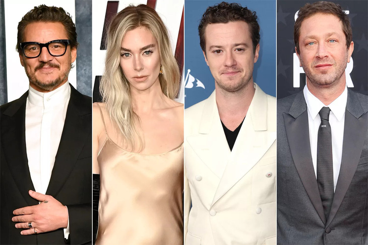 Từ trái qua: Pedro Pascal, Vanessa Kirby, Joseph Quinn và Ebon Moss-Bachrach là những diễn viên chính trong phim Fantastic Four sắp ra mắt của vũ trụ Marvel - Ảnh: Getty Images