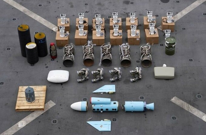 Equipamentos apreendidos pelas forças americanas de um navio de carga no Mar Arábico em 11 de janeiro. Foto: X/@USCENTCOM
