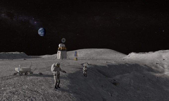 Simulation d'astronaute de la NASA sur la Lune. Photo : NASA