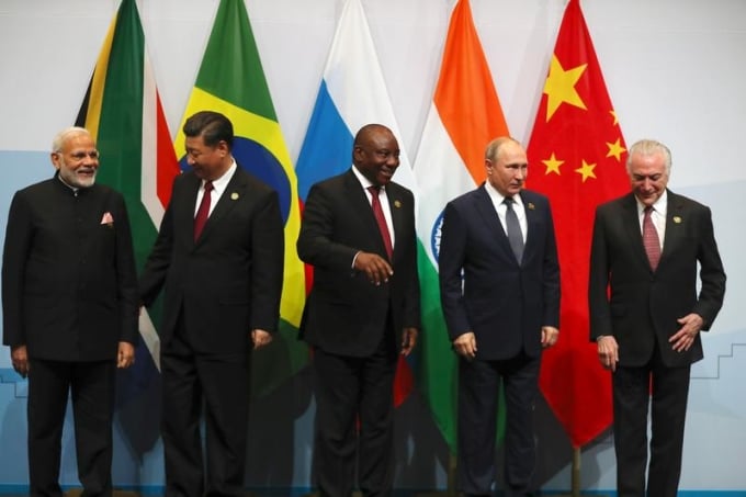 Indian Prime Minister Narendra Modi, Chinese President Xi Jinping, South African President Cyril Ramaphosa, Russian President Vladimir Putin and Brazilian President Michel Temer at the BRICS summit in Johannesburg, South Africa, July 26, 2018. Photo: Reuters