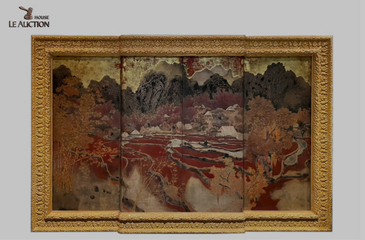 Le Quoc Loc, “Landscape”, lacquered wooden cabinet, 131.5 x 94.5 x 51.8 cm.