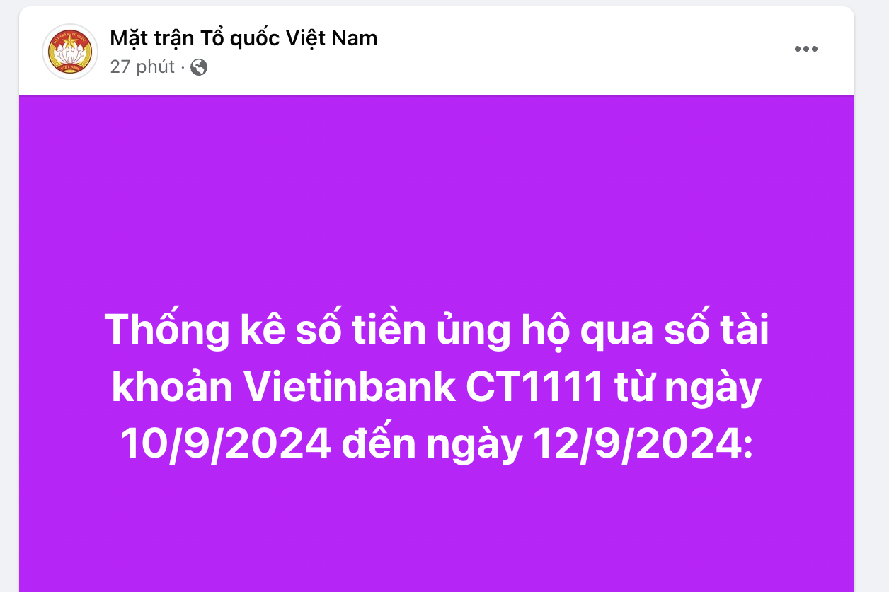 រណសិរ្សមាតុភូមិវៀតណាមបោះពុម្ភផ្សាយបន្ថែម 2,009 ទំព័រនៃសេចក្តីថ្លែងការណ៍នៃការបរិច្ចាគដល់ជនរងគ្រោះដោយទឹកជំនន់