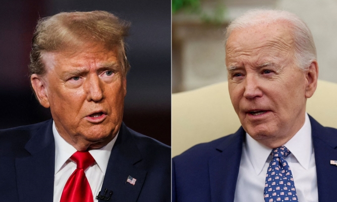 Cựu tổng thống Mỹ Donald Trump (trái) và Tổng thống Joe Biden. Ảnh: Reuters