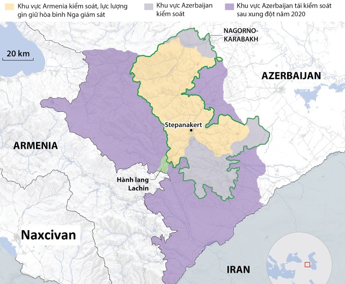 Ubicación de las regiones de Nagorno-Karabaj y Naxcivan, dos puntos calientes de conflicto en las relaciones entre Armenia y Azerbaiyán. Gráficos: AFP