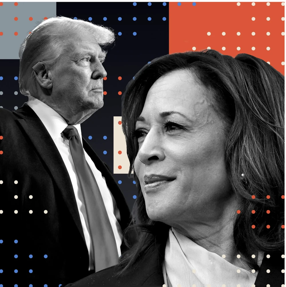 La vice-présidente Kamala Harris et l’ancien président Donald Trump sont presque à égalité. Photo : Getty Images