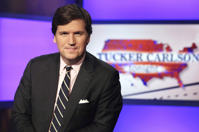 Tucker Carlson in the Fox News Channel studio in New York in 2017. Photo: AP