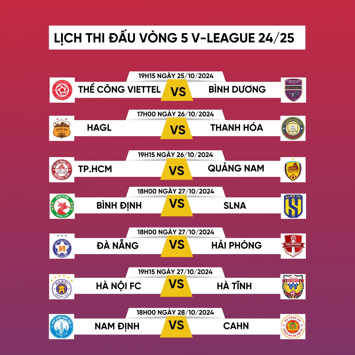 lich thi dau vong 5 v-league 2024 2025 co dieu chinh nhe hinh anh 1