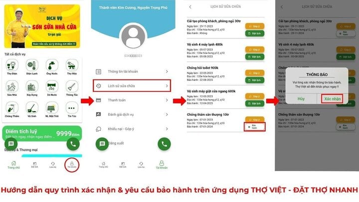 Giao diện ứng dụng Thợ Việt.