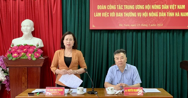 Phó Chủ tịch BCH Hội Nông dân Việt Nam Bùi Thị Thơm làm việc với Hội Nông dân tỉnh Hà Nam