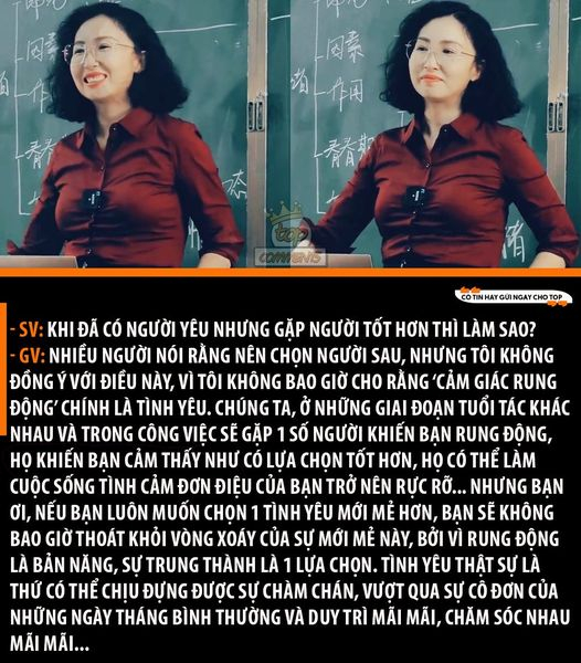 Câu trả lời xuất sắc của cô giáo hút like MXH cho câu hỏi &quot;Khi đã có người yêu hoặc chồng nhưng gặp người tốt hơn thì phải làm sao?”. - Ảnh 1.